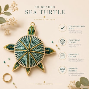 3D Beaded Sea Turtle Pattern, Peyote Stitch Tutorial (Digital PDF)
