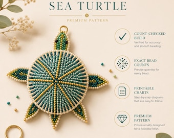 3D Beaded Sea Turtle Pattern, Peyote Stitch Tutorial (Digital PDF)