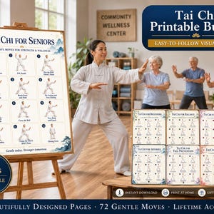 Tai Chi Chart Bundle, 6 Page Printable Exercise Guide, Senior Balance, Fall Prevention, Arthritis, Stress Relief, Beginner Tai Chi