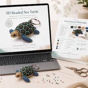 3D Beaded Sea Turtle Charm Pattern, Peyote Stitch Keychain Tutorial (Digital Download)