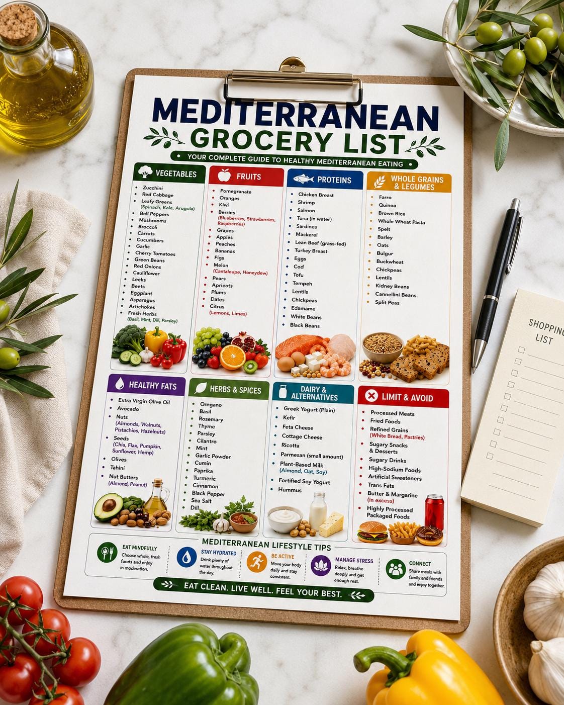 Mediterranean Diet Grocery List | Photo Illustrated Food Shopping Guide ...