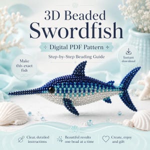 3D Beaded Swordfish Pattern, Ocean Animal Beading Guide (Digital PDF)