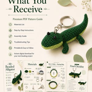 3D Beaded Alligator Pattern, Keychain Charm Tutorial, Seed Bead Animal (Digital Download)