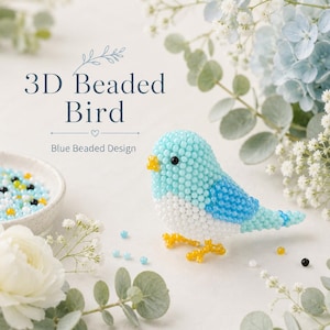 3D-Perlenmuster für einen blauen Vogel, Anleitung zum Drahtflechten von Tieren (Digitaler Download)