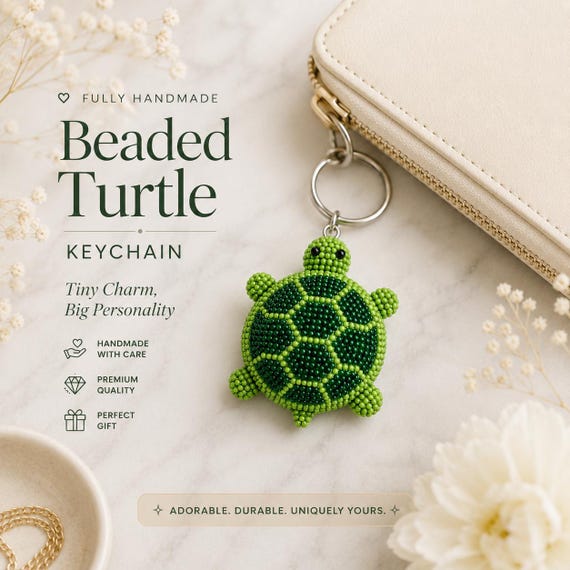 3D Beaded Turtle Keychain Pattern (PDF) Round One Shape Seed Bead Tutorial