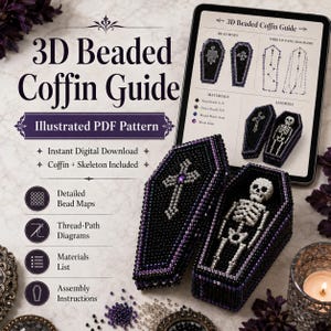 3D Beaded Coffin Pattern PDF, Beaded Skeleton Tutorial, Gothic Seed Bead Project, Coffin Box Beading Guide, Halloween Digital Download