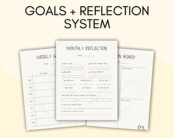 Goal Planner Printable & Digital | Vision Board | Weekly Monthly Goal Tracker | Reflection Journal PDF