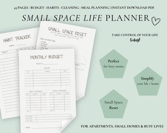 Life Planner Printable Bundle | Budget Planner, Habit Tracker, Cleaning Schedule, Meal Planner | Small Home & Apartment Organization | PDF