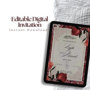 Plantilla editable de Canva para invitación de Nikah / Noche de Henna con Granada y Flores Árabes (Descarga digital) imagen 2