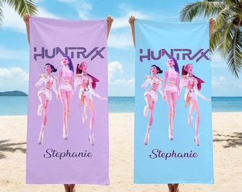 Custom Kpop Demon Hunter Beach Towel, Personalized Huntrix Towel, Kids Huntrix Towel, Demon Huntrix Anime Beach Towel, Gift For Daughter