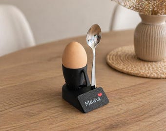 Portauovo in TM7 con portacucchiaio - Personalizzato | Portauovo con nome, regalo moderno per la colazione in cucina | Norello