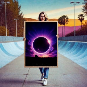 Skateboard Eclipse Poster, Skate Wall Art, Purple Eclipse Print, Skater Gift, Chase the Light Poster, Skateboarding Room Decor