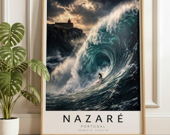 Nazare Wave Poster, Big Wave Surf Art, Portugal Wall Art, Ocean Print, Coastal Decor, Surf Photography, Beach House Decor