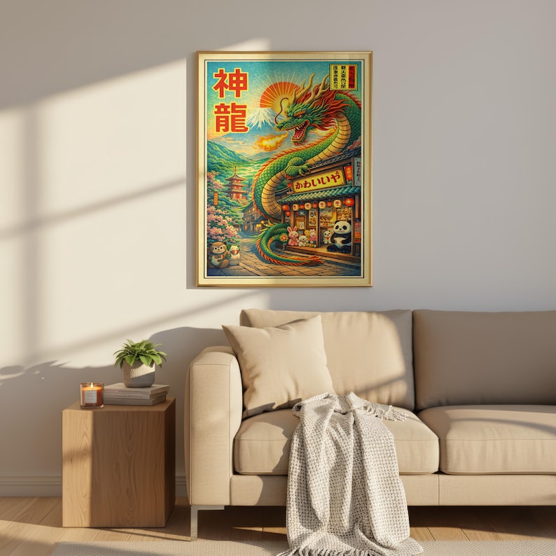 Japanese Dragon Poster, Asian Dragon Wall Art Print, Vintage Japan ...
