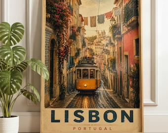 Lisbon Tram Poster, Portugal Wall Art, Lisbon Travel Print, Vintage Lisbon Decor, European City Poster