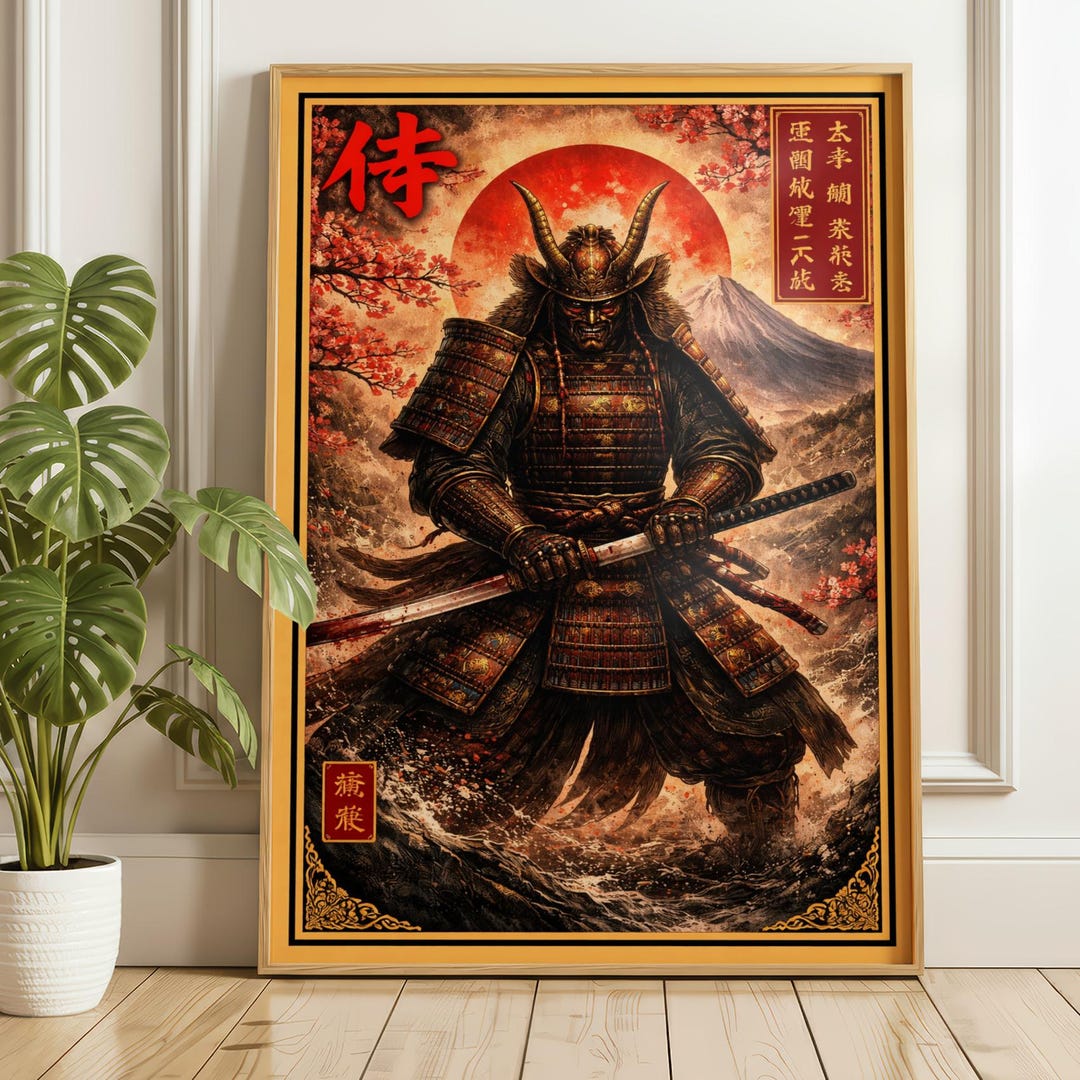 Japanese Samurai Poster, Warrior Wall Art Print, Vintage Japan Decor ...