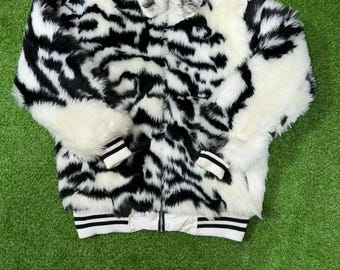 Black White Zebra Print Faux Fur Jacket Women Oversized Winter Coat Plush Furry Bomber Jacket Streetwear Zip Up Outerwear