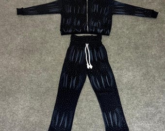 Black Sparkle Tracksuit Set – Stylish Zip Hoodie & Jogger Outfit