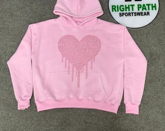 Pink Rhinestone Heart Hoodie Women Oversized Pullover Sweatshirt Y2K Streetwear Casual Winter Hoodie Gift for Her
