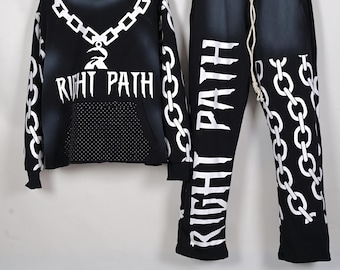 Right Path Black Chain Print Hoodie and Sweatpants Set – Urban Streetwear Tracksuit