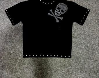 Svart strass-dödskalle överdimensionerad streetwear-t-shirt för män