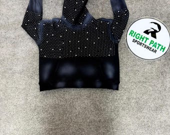 Black Rhinestone Crop Hoodie – Sparkle Gradient Pullover Sweatshirt