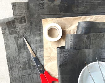 Ssize Hand-Dyed Blackout Newspaper, Set 3/5/7, Small Minimalist Gift Wrap, Japandi Zen Style Wabi-Sabi Paper for Jewelry & Small Gifts