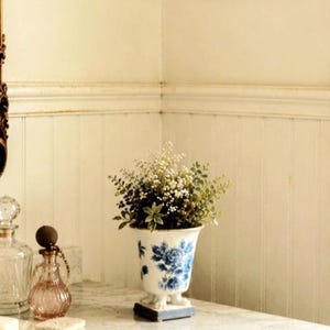 Japanese Porcelain Compote, Planter, vintage, Hand-Decorated, Estate Kept, Blue Flowers Gold