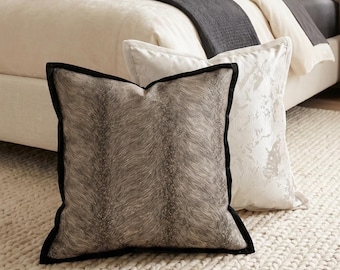 Housse de coussin texturée de luxe, housse de coussin jacquard 18 x 18, coussin de canapé bordure noire, décoration d'intérieur design, cadeau de pendaison de crémaillère