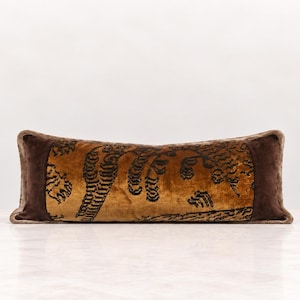 Animal Print Lumbar Pillow Cover, Rust Brown and Black Velvet Look Cushion, Long Decorative Throw Pillow, Sofa Accent