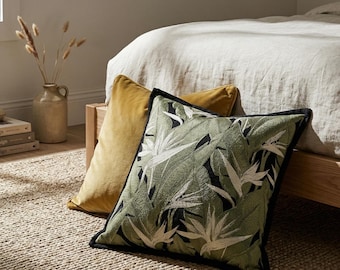 Ensemble de taies d'oreiller en velours vert botanique moutarde, coussins design, décoration moderne neutre pour la maison, housses de coussin de canapé