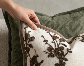 Housse de coussin jacquard de luxe vintage floral et vert Chenille housse de coussin coussin décoratif de Style français décoration d'intérieur