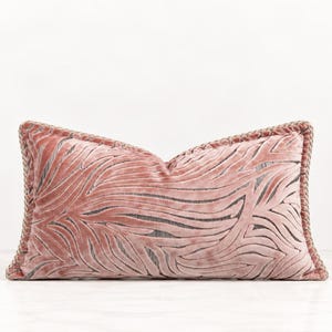 Pink Lumbar Pillow Cover, Textured Abstract Cushion with Raised Pattern, Dusty Rose Long Throw Pillow, Modern Designer Sofa Decor