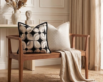 Housse de coussin neutre | Housse de coussin géométrique | Housse de coussin beige noir | Oreiller de canapé moderne | Housse de coussin décorative