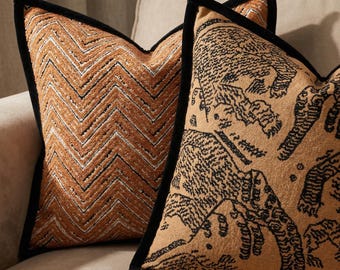 Housses de coussin Jacquard orange Coussins de créateur, Coussins géométriques modernes à motif animalier, Décoration de canapé de luxe