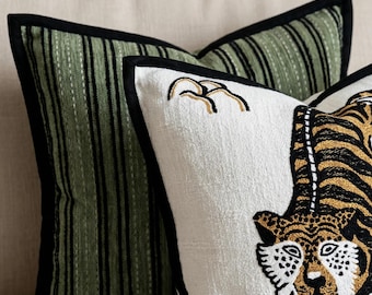 Housse de coussin jacquard, housse de coussin chenille verte, taie d'oreiller décorative à rayures, housse de coussin de canapé de luxe moderne