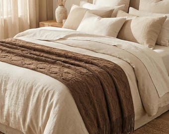 Jeté de luxe en tricot, terre cuite marron, couverture de canapé texturée, décoration scandinave, acrylique doux, jeté de lit confortable