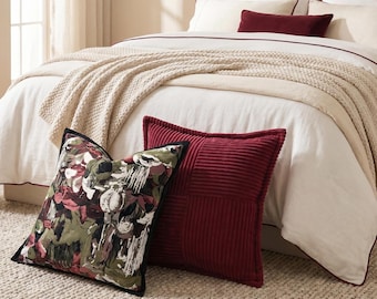 Housse de coussin | Housse de coussin rouge | Housse de coussin florale | Housse de coussin décorative | Oreiller de canapé confortable