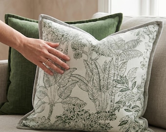 Housse de coussin botanique verte, Housse de coussin tropicale, Housse de coussin neutre, Housse de coussin décorative de canapé, Décoration d'intérieur moderne