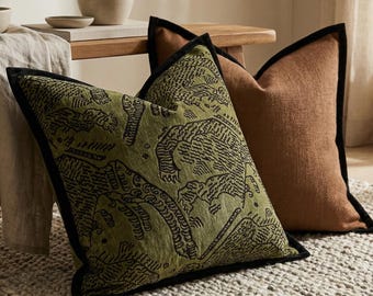 Housse de coussin jacquard avec bordure contrastante | Oreiller neutre de luxe, décoration de canapé moderne, oreiller texturé