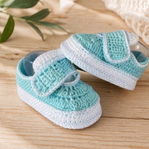 Handmade Crochet Baby Shoes | Soft Sole Baby Booties | Mint Green Infant Sneakers | Newborn Gift | Baby Shower Gift