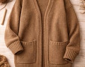Cozy Crochet Cardigan Pattern PDF – Oversized Knit Sweater with Pockets, Beginner Friendly, Instant Download