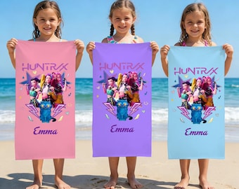 Custom Kpop Demon Hunter Beach Towel, Personalized Huntrix Beach Towel, Kids Huntrix Towel, Demon Huntrix Anime Towel, Personalized Gift