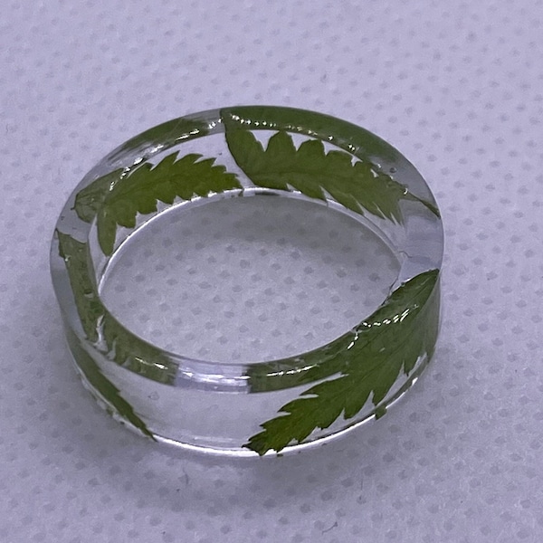 Genuine Pressed Leaf Fern Leaves Resin Ring I Gifts for Her or Him I Minimalist Natural Jewelry I Green I Unisex Gift I Ring Size 7.5