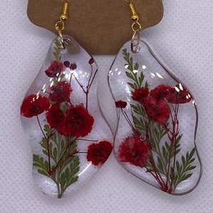 Sterling Gold Hypoallergenic Genuine Pressed Leaf Leaves Resin Earrings I Gifts for Her I Minimalist Natural Jewelry I Red & Green