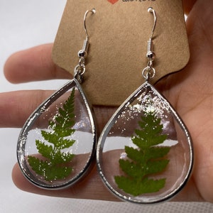 Sterling Silver Hypoallergenic Genuine Pressed Fern Leaf Leaves Resin Earrings I Gifts for Her I Minimalist Natural Jewelry I Terrarium