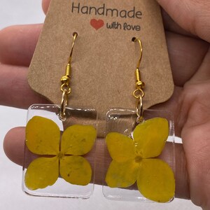 Sterling Gold Hypoallergenic Genuine Pressed Flower Leaves Resin Earrings I Gift for Her I Minimalist Natural Jewelry I Yellow Forget Me Not