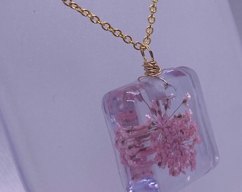 Fiore rosa pressato autentico su catena in oro sterling da 18" I Gioielli ipoallergenici I Collana di fiori secchi I Regalo per lei I Gioielli delicati