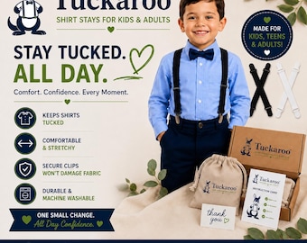 Tuckaroo - 子供、ティーン、大人向けのシャツステイ - 学校、教会、結婚式、制服、特別なイベントに最適な快適なシャツキーパー