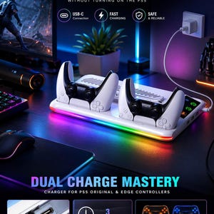 PS5/Slim/Pro cooling stand with charging station, LED controller, 3-speed cooling fan